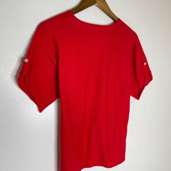 J Jill Red Short Sleeve V-Neck Knit Shirt Size Small Women’s - Picture 8 of 11